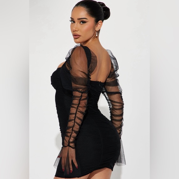 Large Black Roma Mesh Mini Dress - Picture 3 of 5